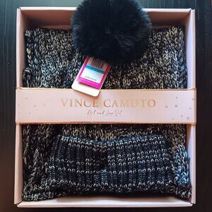 Vince Camuto Hat and Loop Set Black & Silver